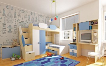Детская комната Скай (Синий/Белый/корпус Клен) в Абрамово - abramovo.mebel54.com | фото