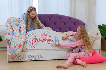 Кровать детская Эльза с бортиком Принцесса Белый/Фиолетовый в Абрамово - abramovo.mebel54.com | фото
