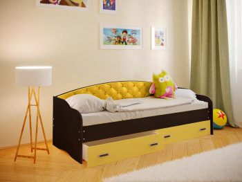 Кровать Софа-7 с мягкой спинкой (800х2000) Венге/Желтый в Абрамово - abramovo.mebel54.com | фото