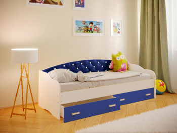 Кровать Софа-7 с мягкой спинкой со стразами (800х1900) Белый/Синий в Абрамово - abramovo.mebel54.com | фото