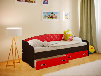 Кровать Софа-8 с мягкой спинкой (900х1900) Венге/Красный в Абрамово - abramovo.mebel54.com | фото