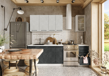 Кухонный гарнитур Нувель 1800мм белый/бетон белый/бетон черный в Абрамово - abramovo.mebel54.com | фото