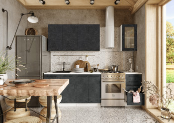 Кухонный гарнитур Нувель 1800мм белый/бетон черный в Абрамово - abramovo.mebel54.com | фото
