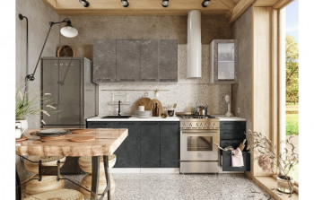 Кухонный гарнитур Нувель 1800мм белый/бетон коричневый/бетон черный в Абрамово - abramovo.mebel54.com | фото