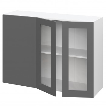 Норд ШВУПС 1000 Шкаф верхний угловой со стеклом (Софт черный/корпус Белый) в Абрамово - abramovo.mebel54.com | фото
