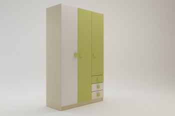 Шкаф 3-х створчатый с ящиками Эппл (Зеленый/Белый/корпус Клен) в Абрамово - abramovo.mebel54.com | фото