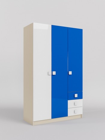 Шкаф 3-х створчатый с ящиками Скай люкс (Синий/Белый/корпус Клен) в Абрамово - abramovo.mebel54.com | фото