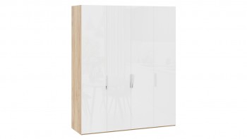 Шкаф для одежды с 4 глухими дверями «Эмбер» Яблоня Беллуно/Белый глянец в Абрамово - abramovo.mebel54.com | фото